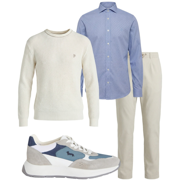 Outfit uomo - Gita in montagna. Stile Casual per Tutti i giorni. Abbinamento con maglieria, sneakers, pantaloni, camicie.