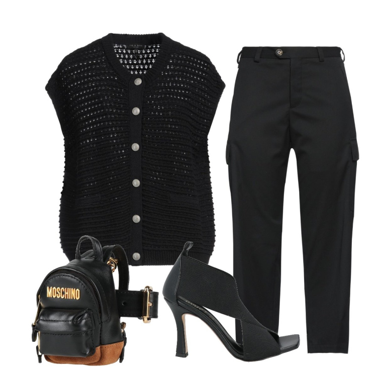 Outfit donna - Top traforato. Stile Minimal per Serata fuori. Abbinamento con cardigans, sandali in pelle, pantaloni cargo, marsupi.