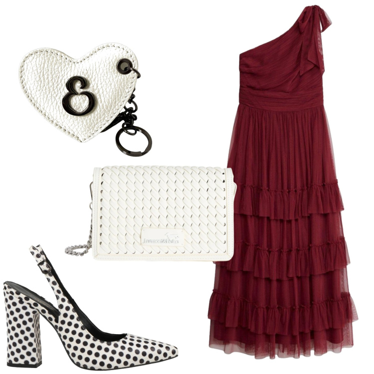 Outfit donna - Total look #2440225. Stile Glamour per Cerimonia. Abbinamento con décolleté, vestiti, borse a tracolla, portachiavi.