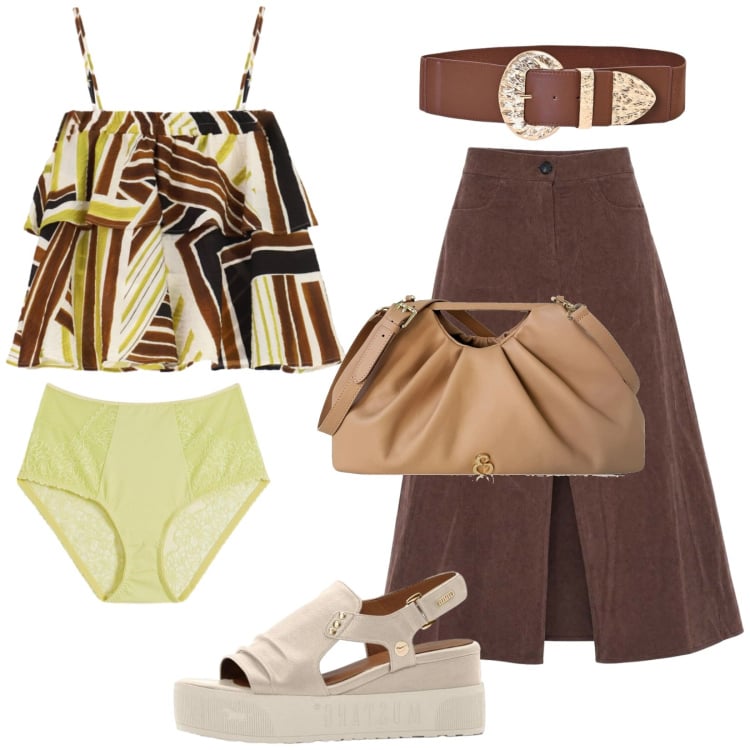 Outfit donna - Total look #2440229. Stile Etnico per Tutti i giorni. Abbinamento con sandali, culotte, gonne lunghe, clutch, top, cinture.
