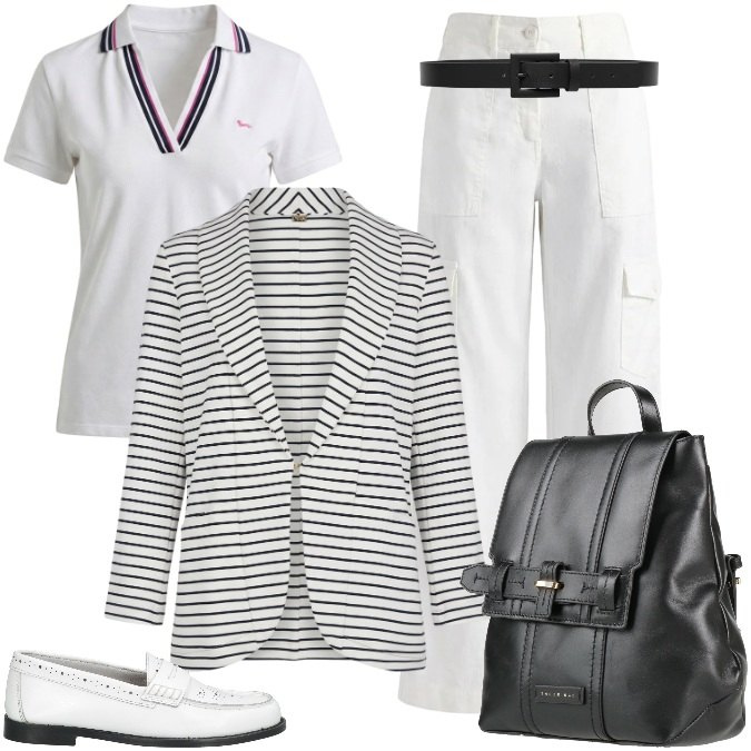 Outfit donna - Total look #2440235. Stile Casual per Tutti i giorni. Abbinamento con zaini, mocassini, polo, pantaloni cargo, blazer, cinture.