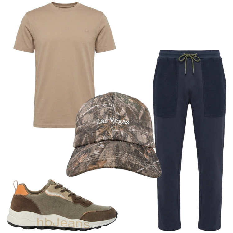 Outfit uomo - Total look #2440239. Stile Casual per Sport. Abbinamento con t-shirt, pantaloni, sneakers, cappelli con visiera.