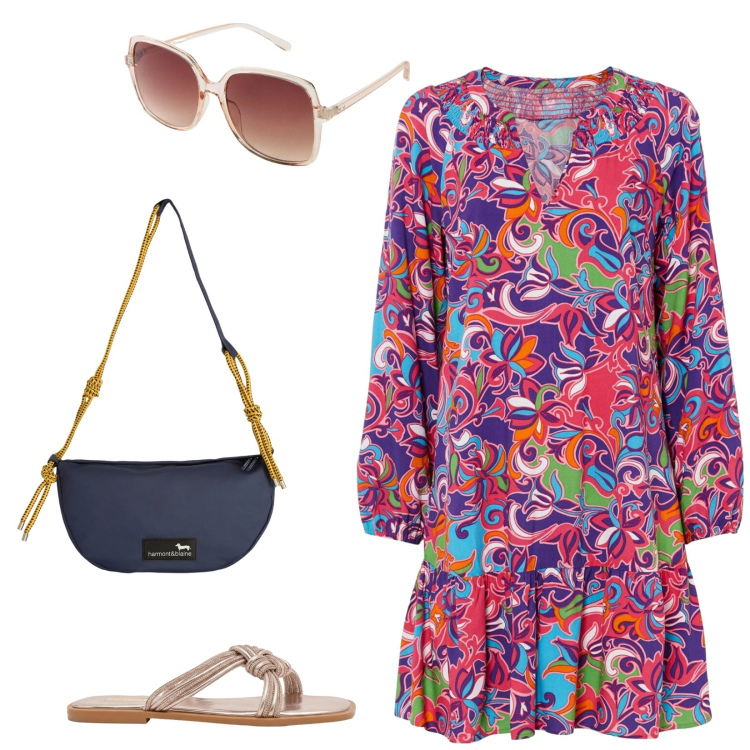 Outfit donna - Total look #2440244. Stile Casual chic per Tutti i giorni. Abbinamento con vestiti, occhiali da sole, borse a tracolla, sandali.
