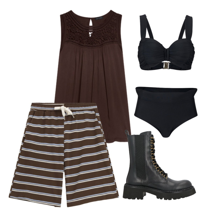 Outfit donna - Luglio. Stile Trendy per Mare. Abbinamento con anfibi, bikini, canottiere, bermuda.