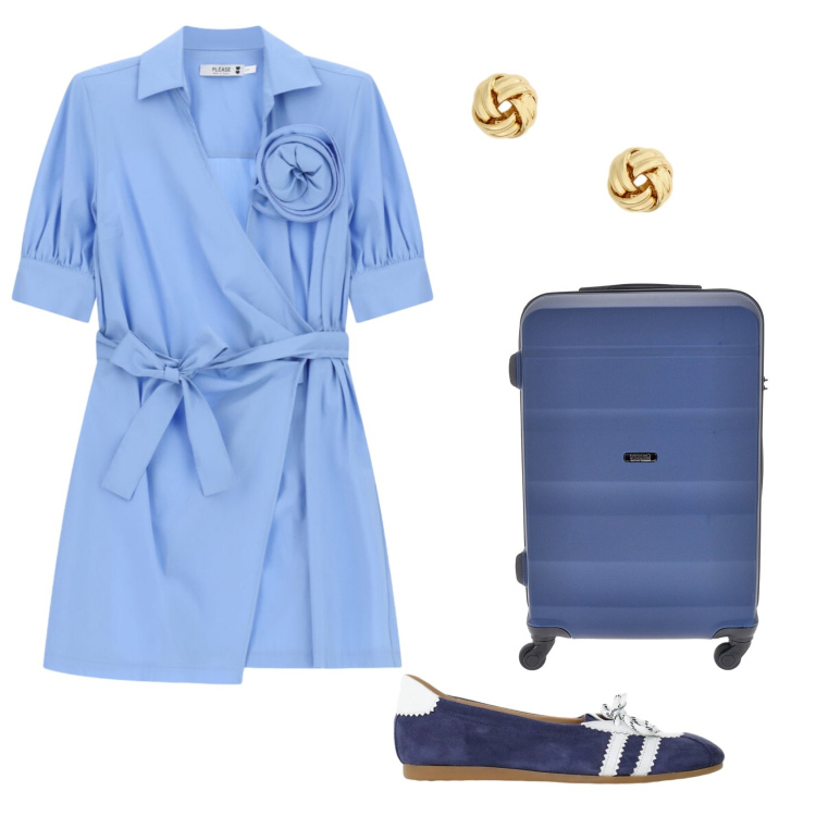 Outfit donna - Total look #2440265. Stile Casual chic per Tutti i giorni. Abbinamento con vestiti lunghi, ballerine, orecchini, valigie.