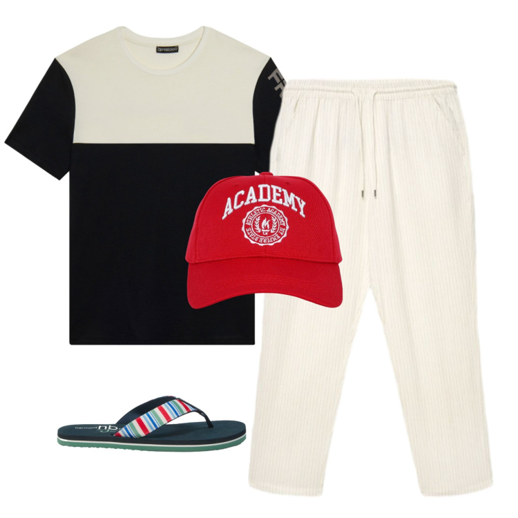 Outfit uomo - Total look #2440272. Stile Casual per Mare. Abbinamento con sandali, cappelli, pantaloni, t-shirt.