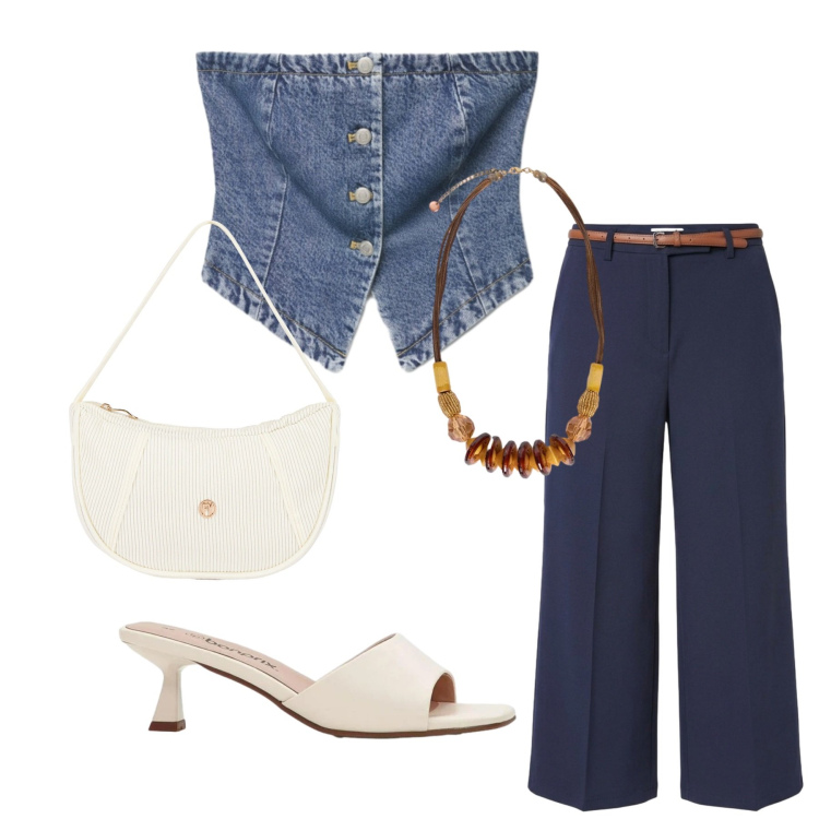 Outfit donna - Total look #2440282. Stile Glamour per Serata fuori. look ideale per Petite. Abbinamento con sandali, top, pantaloni, collane, borse a mano.