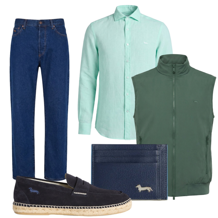 Outfit uomo - Total look #2440290. Stile Urban per Tutti i giorni. Abbinamento con portafogli, gilet, espadrillas, jeans, camicie.