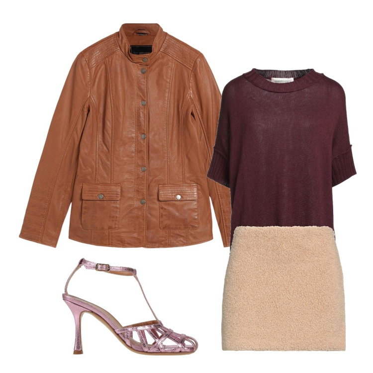 Outfit donna - Brezza notturna curvy. Stile Basic per Serata fuori. Abbinamento con minigonne, pullovers, sandali in pelle, giacche.