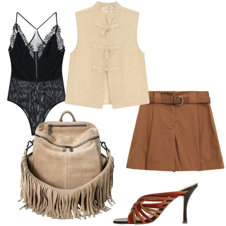 Outfit donna - Total look #2440308. Stile Casual chic per Tutti i giorni. Abbinamento con zaini, sandali, shorts, top, body.