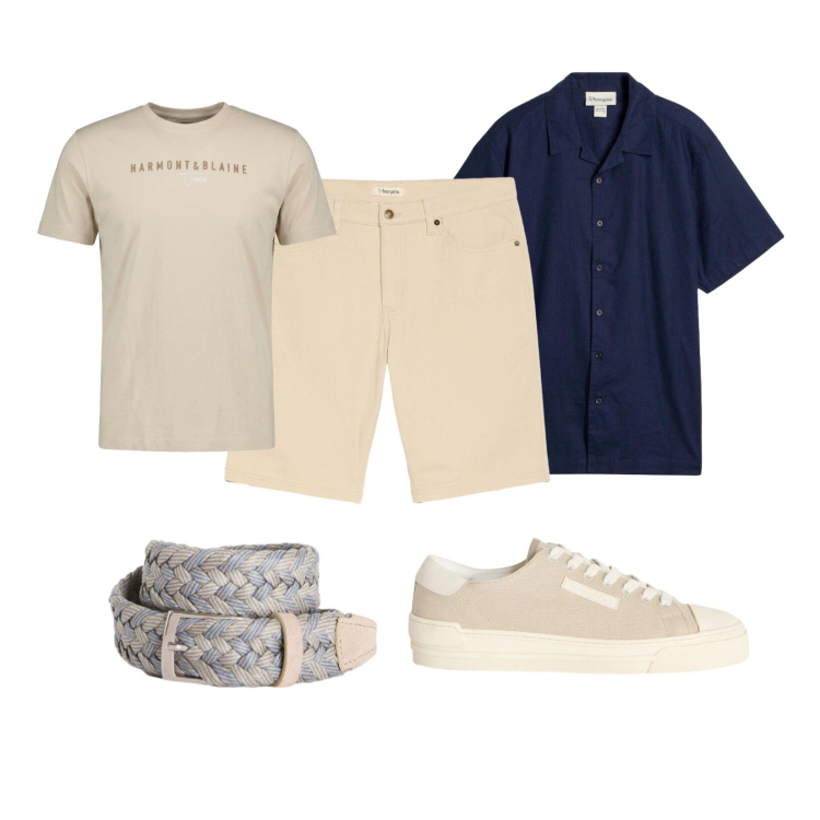 Outfit uomo - In partenza per le vacanze. Stile Casual per Mare. Abbinamento con camicie a manica corta, bermuda, sneakers, cinture, t-shirt.