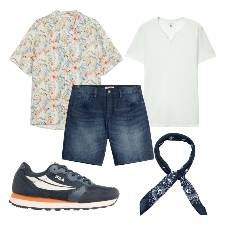 Outfit uomo - Nella valigia. Stile Casual per Mare. Abbinamento con sneakers, camicie a manica corta, shorts, t-shirt, sciarpe e foulard.