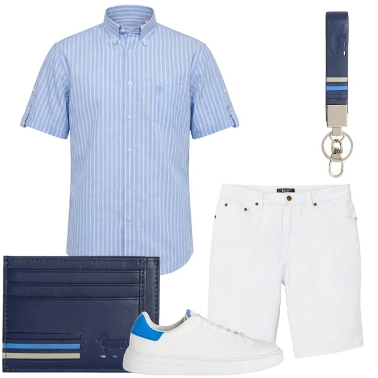 Outfit uomo - Total look #2440361. Stile Casual per Tutti i giorni. Abbinamento con bermuda, sneakers, portachiavi, portafogli, camicie a manica corta.