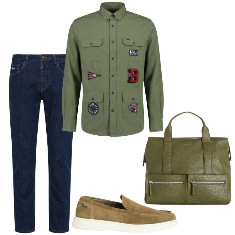 Outfit uomo - Total look #2440364. Stile Trendy per Ufficio. Abbinamento con borse sportive, scarpe stringate, camicie, jeans.