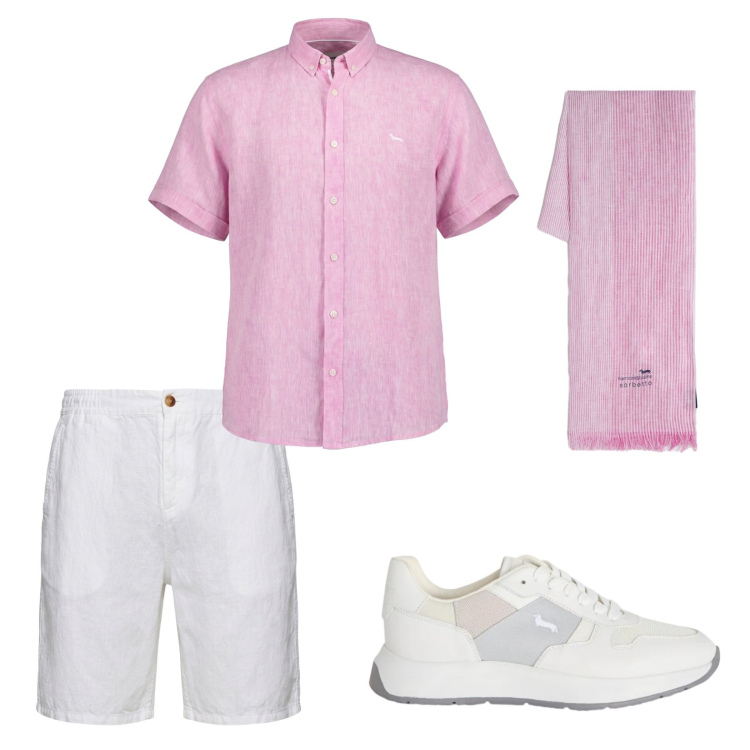 Outfit uomo - Total look #2440365. Stile Casual per Mare. Abbinamento con sneakers, sciarpe, camicie a manica corta, bermuda.