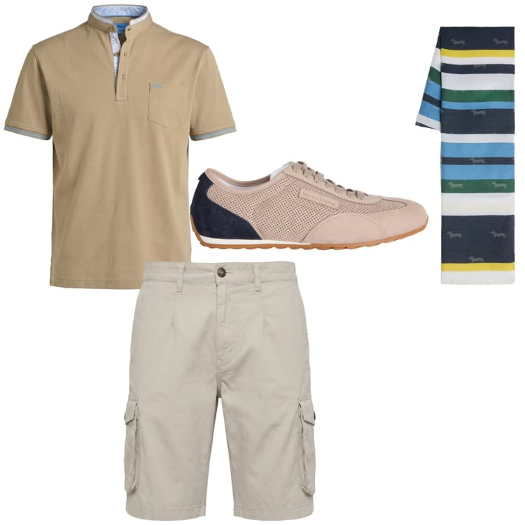 Outfit uomo - Total look #2440367. Stile Casual per Mare. Abbinamento con sneakers, polo, bermuda, sciarpe.