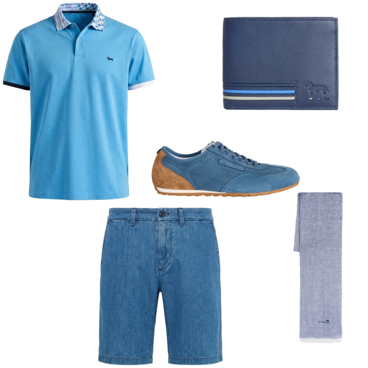 Outfit uomo - Total look #2440369. Stile Trendy per Tutti i giorni. Abbinamento con bermuda, portafogli, sciarpe, sneakers, polo.