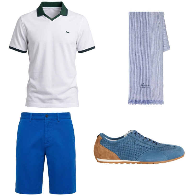 Outfit uomo - Total look #2440371. Stile Casual per Mare. Abbinamento con polo, sciarpe, bermuda, sneakers.