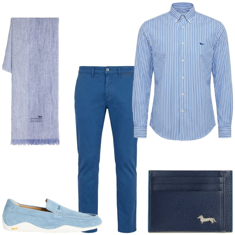 Outfit uomo - Accostamenti. Stile Business/Elegante per Ufficio. Abbinamento con pantaloni, portafogli, scarpe stringate, sciarpe, camicie.