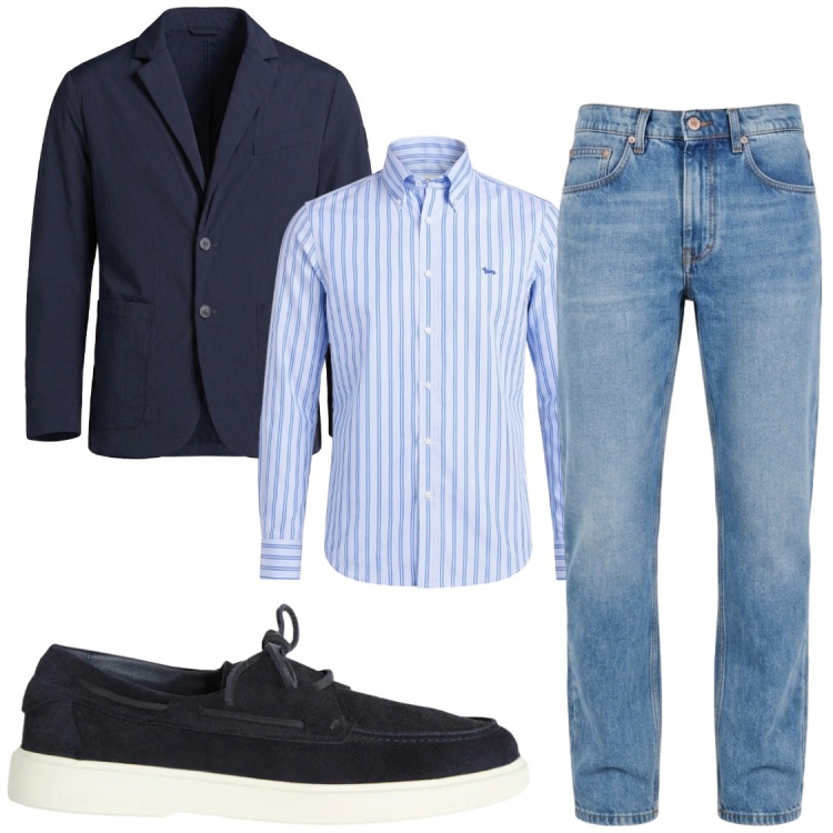 Outfit uomo - Eventi informali. Stile Business/Elegante per Ufficio. Abbinamento con scarpe stringate, jeans, giacche, camicie.