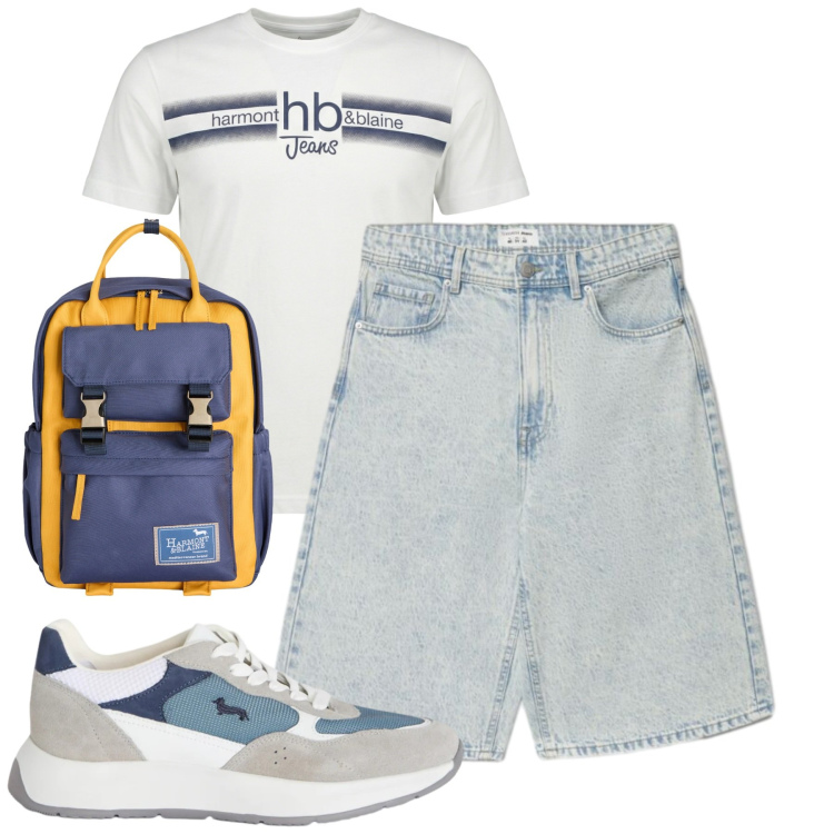 Outfit uomo - Luglio. Stile Casual per Tutti i giorni. Abbinamento con sneakers, borse sportive, t-shirt, shorts.