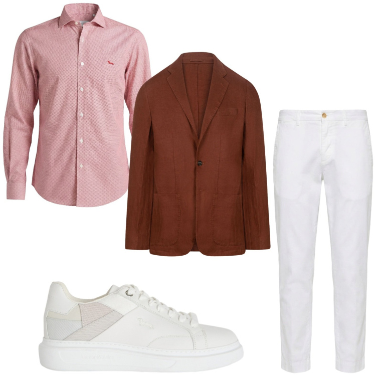 Outfit uomo - Blazer burgundy. Stile Casual per Ufficio. Abbinamento con sneakers, camicie, pantaloni chino, giacche.