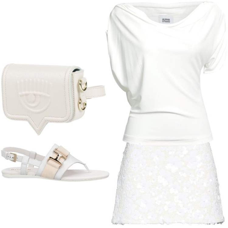 Outfit donna - White dress. Stile Chic per Serata fuori. Abbinamento con top, marsupi, minigonne, infradito.