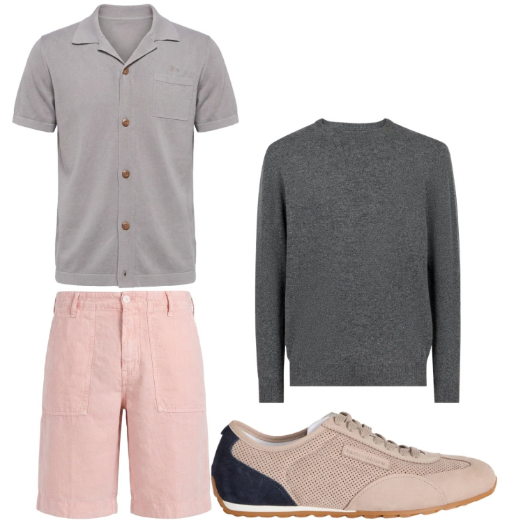 Outfit uomo - Relax time. Stile Trendy per Tutti i giorni. Abbinamento con sneakers, camicie a manica corta, bermuda, maglieria.