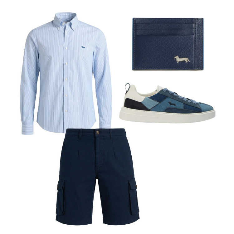 Outfit uomo - Total look #2440405. Stile Casual per Mare. Abbinamento con portafogli, camicie, bermuda, sneakers.