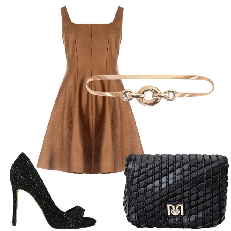 Outfit donna - Elegantemente essenziale. Stile Glamour per Serata fuori. Abbinamento con décolleté, vestiti corti, borse a tracolla, cinture.