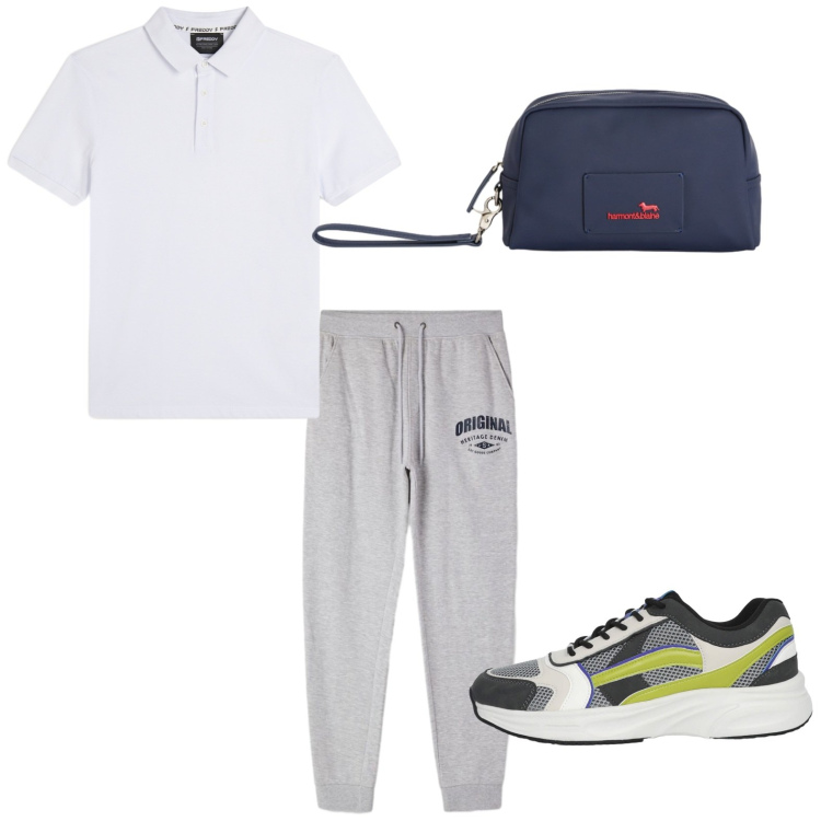 Outfit uomo - Total look #2440410. Stile Casual per Sport. Abbinamento con borse sportive, sneakers, pantaloni, polo.