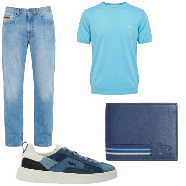 Outfit uomo - M&S. Stile Casual per Tutti i giorni. Abbinamento con t-shirt, jeans, sneakers, portafogli.