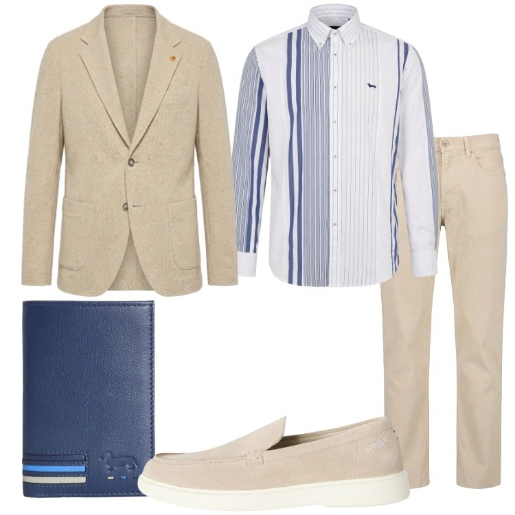 Outfit uomo - Cerimonia d’estate. Stile Business/Elegante per Cerimonia. Abbinamento con scarpe stringate, portafogli, pantaloni, giacche, camicie.