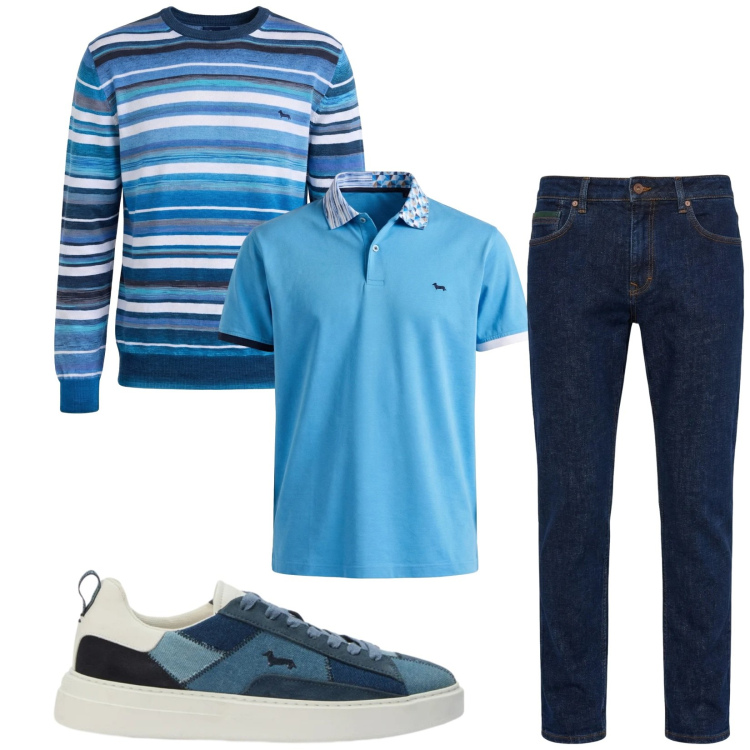Outfit uomo - Total look #2440452. Stile Casual per Tutti i giorni. Abbinamento con pullovers, sneakers, jeans, polo.
