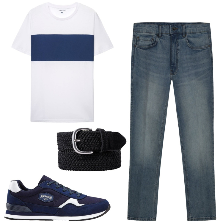 Outfit uomo - Total look #2440453. Stile Urban per Tutti i giorni. Abbinamento con sneakers, t-shirt, cinture, jeans.