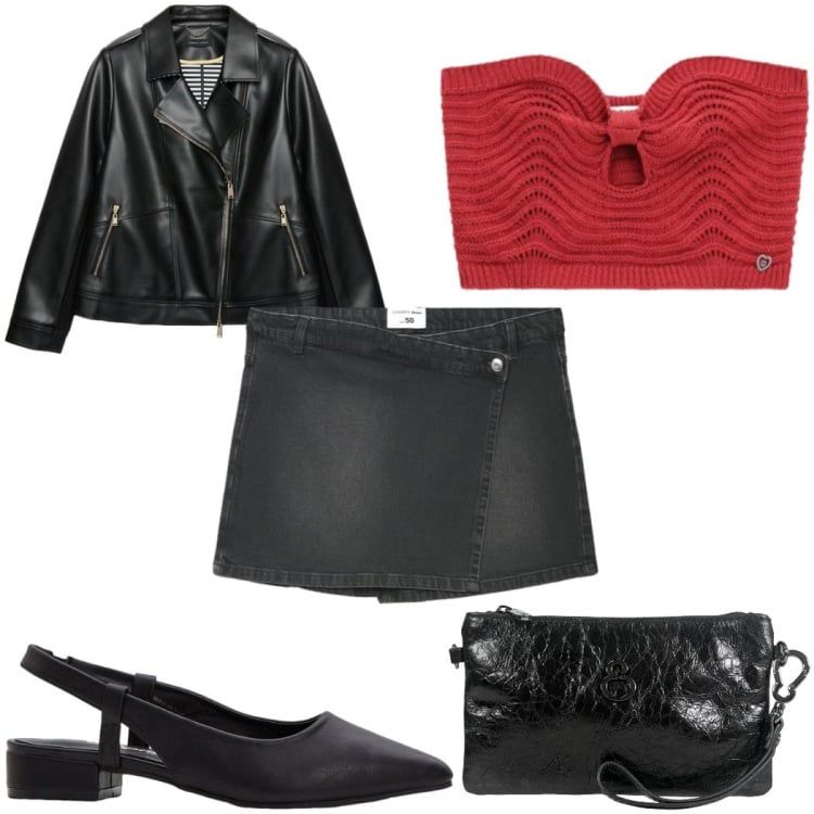 Outfit donna - Aperitivo d’estate -rock. Stile Rock per Serata fuori. Abbinamento con décolleté, gonne, pochette, blazer, top.