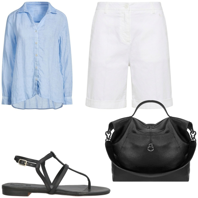 Outfit donna - Must-have in lino. Stile Casual per Tutti i giorni. Abbinamento con infradito, camicie, bermuda, borse a spalla.