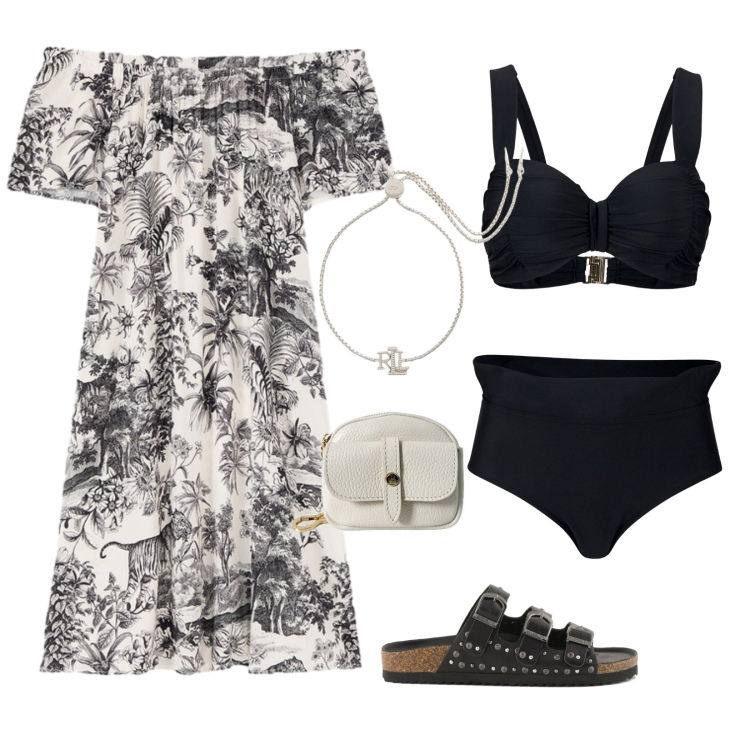 Outfit donna - Da spiaggia a cena. Stile Casual per Mare. look ideale per Tall. Abbinamento con bikini, portachiavi, vestiti corti, braccialetti, sandali.