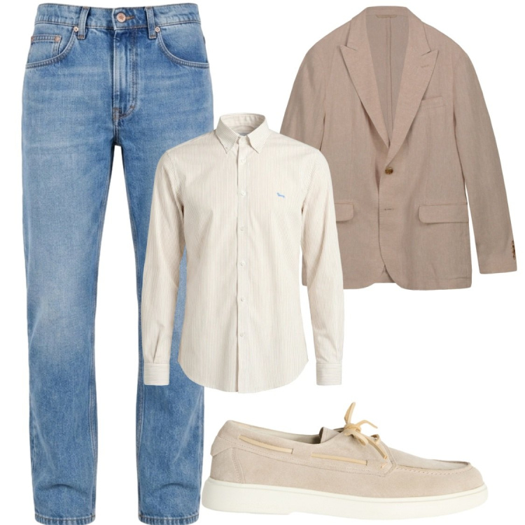 Outfit uomo - Giacca lino e cotone. Stile Business/Elegante per Ufficio. Abbinamento con scarpe stringate, camicie, jeans, giacche.