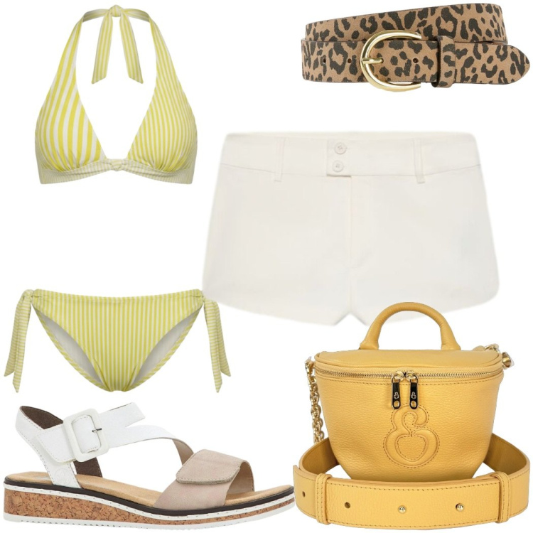 Outfit donna - Total look #2440530. Stile Trendy per Mare. Abbinamento con sandali, cinture, bikini, borse a tracolla, shorts.