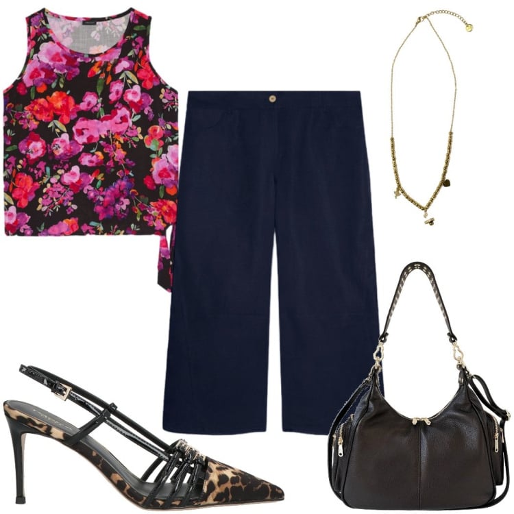 Outfit donna - Total look #2440534. Stile Trendy per Tutti i giorni. Abbinamento con décolleté, borse a spalla, ciondoli, top, pantaloni.