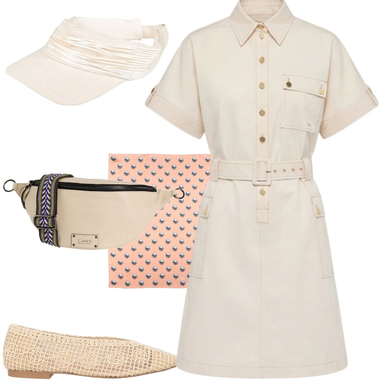 Outfit donna - Casual chic. Stile Casual chic per Tutti i giorni. Abbinamento con sciarpe, marsupi, ballerine, cappelli con visiera, vestiti chemisier.