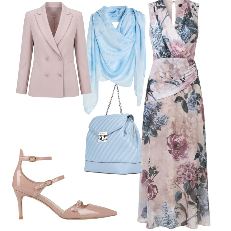 Outfit donna - chic. Stile Chic per Cerimonia. Abbinamento con zaini, sciarpe, décolleté, vestiti lunghi, blazer.