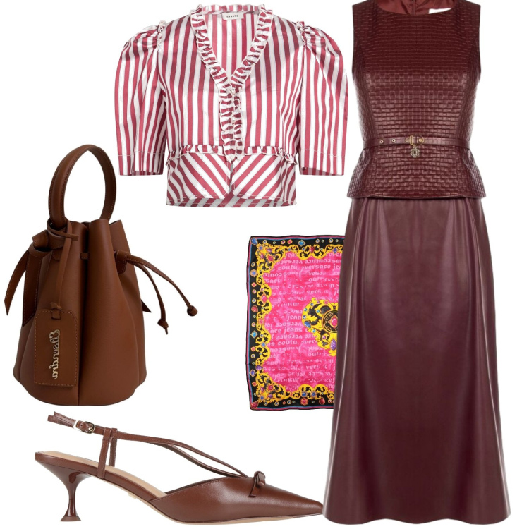 Outfit donna - Chic. Stile Chic per Serata fuori. Abbinamento con décolleté, sciarpe, camicie a manica corta, borse a secchiello, vestiti midi/longuette.