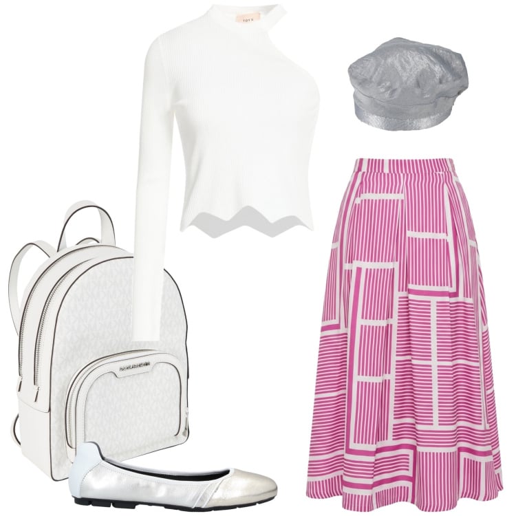 Outfit donna - Total look #2440566. Stile Casual chic per Tutti i giorni. Abbinamento con zaini, cappelli e berretti, ballerine, top, gonne lunghe.