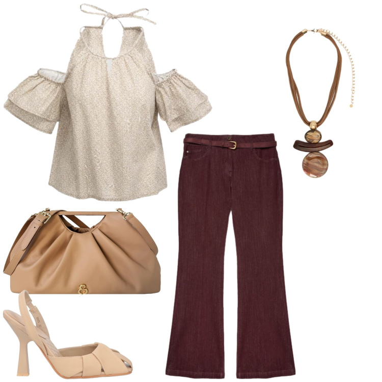 Outfit donna - Total look #2440568. Stile Casual chic per Tutti i giorni. Abbinamento con décolleté, top, clutch, ciondoli, jeans.