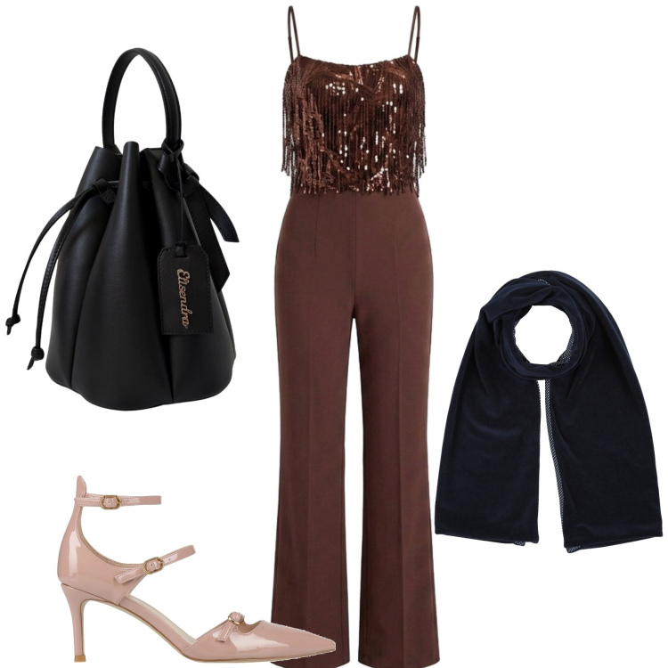 Outfit donna - Total look #2440570. Stile Glamour per Serata fuori. Abbinamento con sciarpe, décolleté, borse a secchiello, tute.