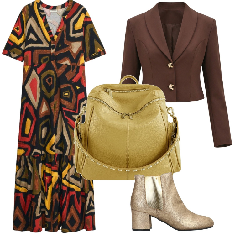 Outfit donna - Incanto esotico. Stile Etnico per Tutti i giorni. Abbinamento con stivaletti chelsea, vestiti lunghi, zaini, blazer.