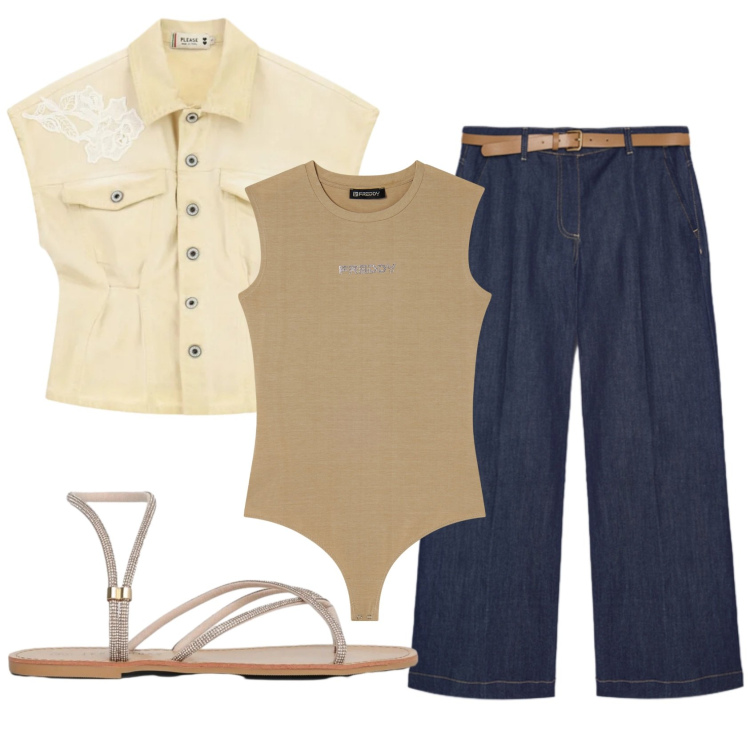 Outfit donna - Total look #2440597. Stile Casual per Tutti i giorni. Abbinamento con sandali, blazer, jeans, top.
