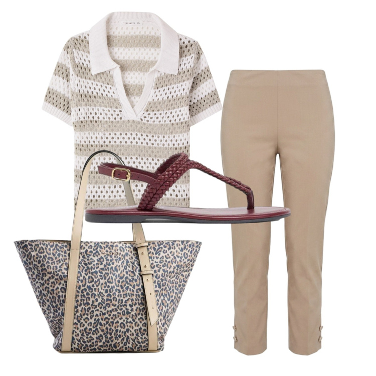 Outfit donna - Total look #2440600. Stile Casual per Tutti i giorni. Abbinamento con ciabatte, shopping bag, t-shirt, pantaloni.